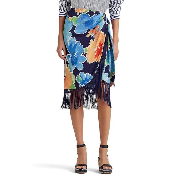 Lauren Ralph Lauren Dresses & Skirts - New NWT Sz 20W Ralph Lauren Fringe-Trim Floral Crepe Skirt